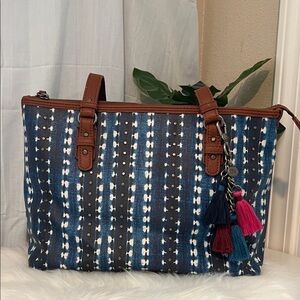 The Sak Navy and Brown Patterned Tote